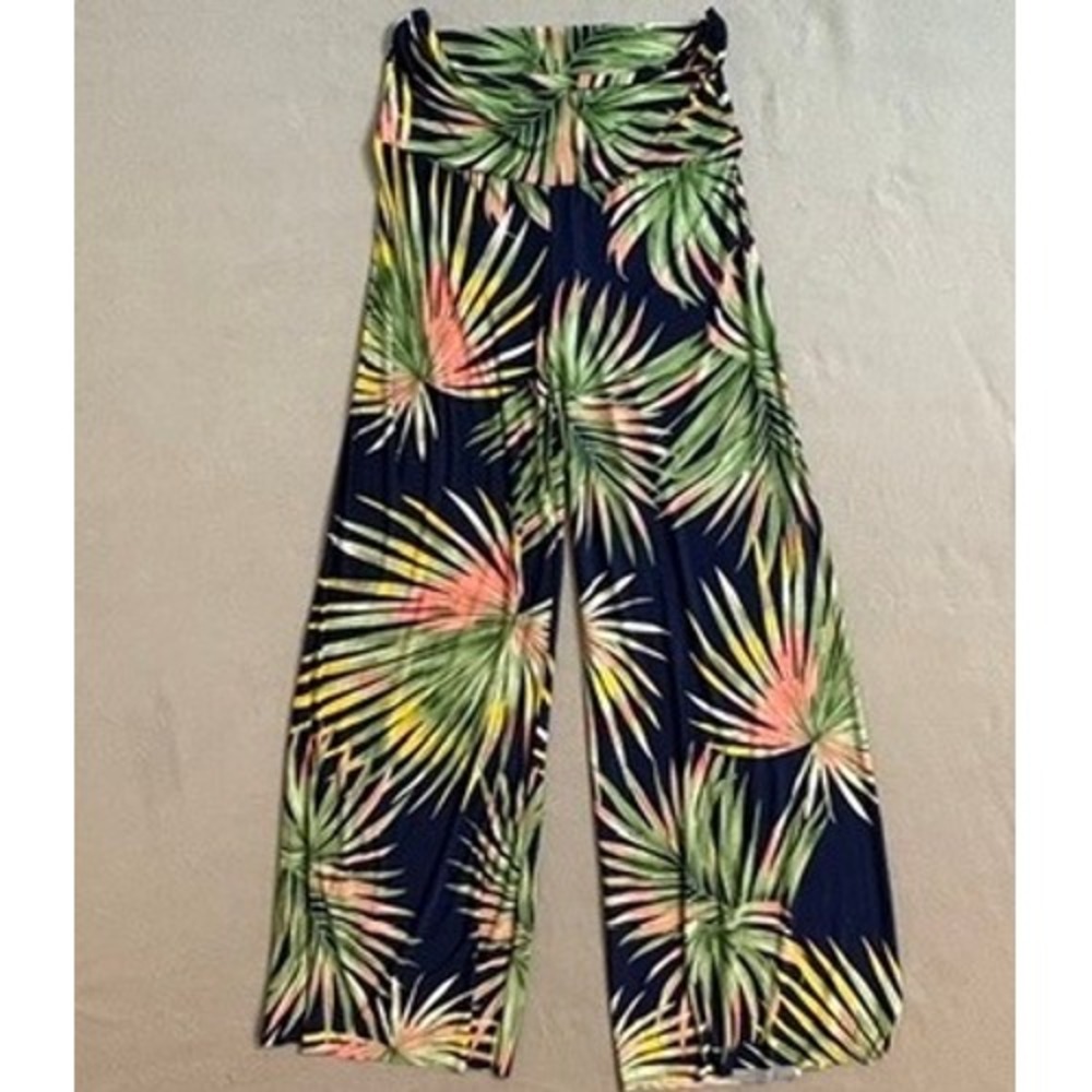 Uptown USA 1X Wide Leg Pants‎  Floral Lounge Fold Down Waist Boho Festival Hippy